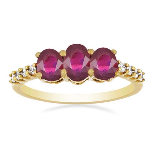 14K GOLD NATURAL GLASS FILLED RUBY GEMSTONE CLASSIC RING WITH WHITE DIAMOND